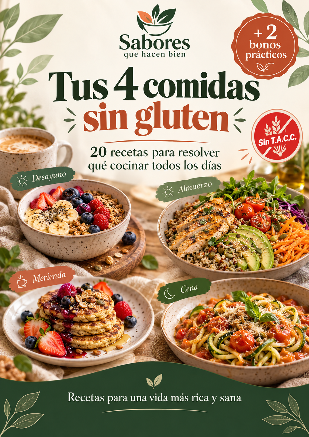 Tus 4 comidas sin gluten + 2 bonos prácticos