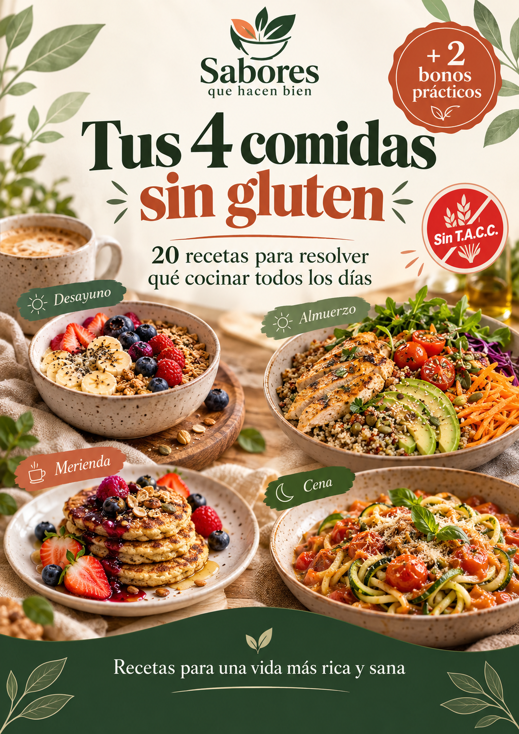 Tus 4 comidas sin gluten + 2 bonos prácticos